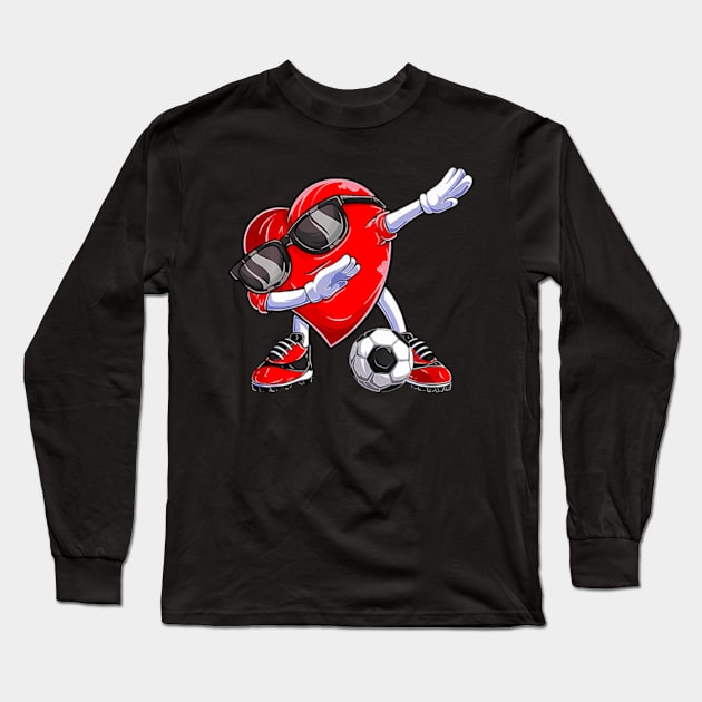 Dabbing Soccer Ball Heart Valentines Day  Men Boys Kids Long Sleeve T-Shirt by Daysy1